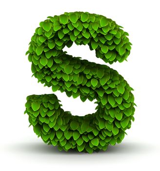 Leaves alphabet font letter S on white background