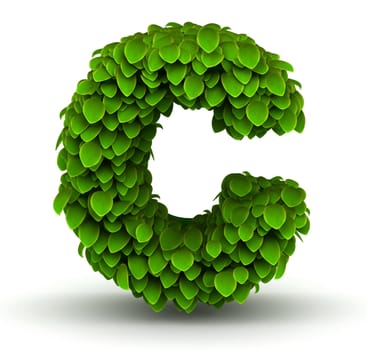 Leaves alphabet font letter c lowercase on white background