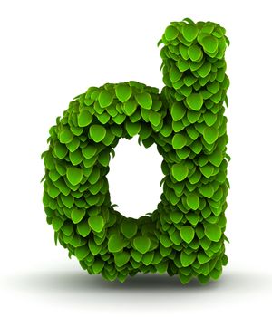 Leaves alphabet font letter d lowercase on white background