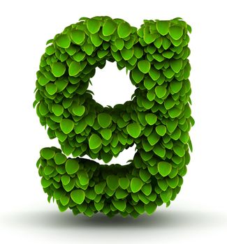 Leaves alphabet font letter g lowercase on white background