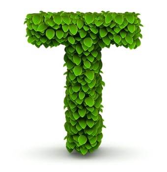 Leaves alphabet font letter T on white background