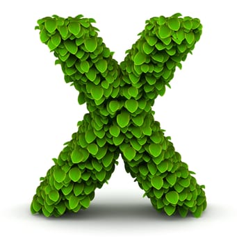 Leaves alphabet font letter X on white background