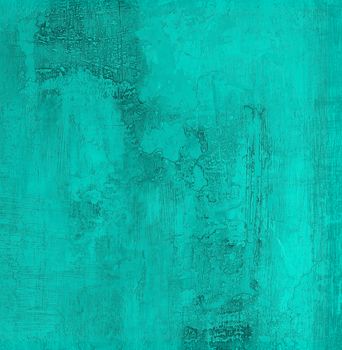 Turquoise Cracked Obsolete Cement Wall Background closeup