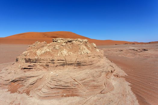 Sossusvlei beautiful sunrise landscape of hidden death valley in Namibian desert with blue sky, best place in Namibia