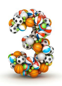 Number 3, stacked from gaming balls alphabet