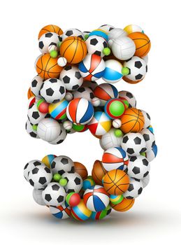 Number 5, stacked from gaming balls alphabet