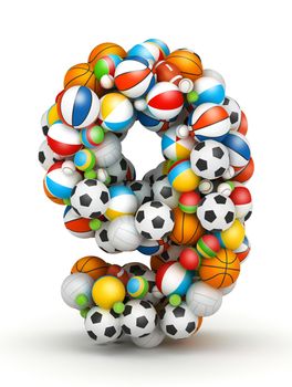 Number 9, stacked from gaming balls alphabet