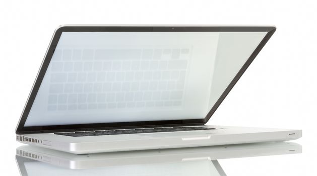 Laptop with blank white screen. Isolated on white background