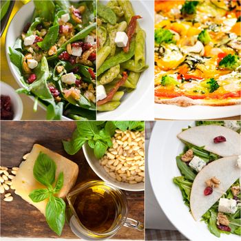 healthy vegetarian pasta soup salad pizza Italian food staples collage