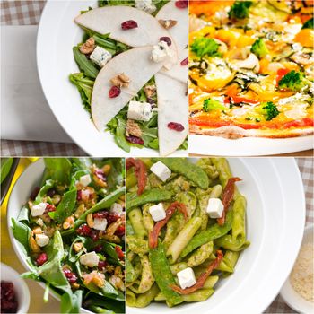 healthy vegetarian pasta soup salad pizza Italian food staples collage