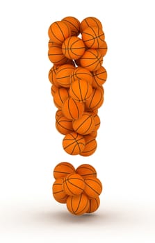 Exclamation mark , alphabet from basketball balls on white bg