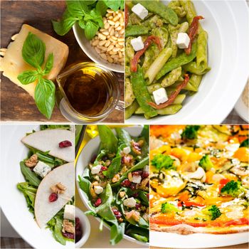 healthy vegetarian pasta soup salad pizza Italian food staples collage