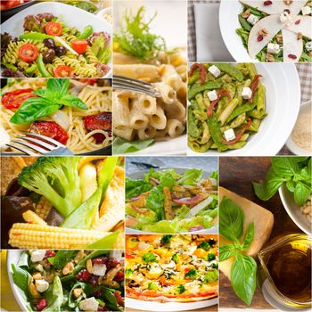 healthy vegetarian pasta soup salad pizza Italian food staples collage