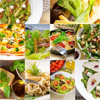 healthy vegetarian pasta soup salad pizza Italian food staples collage