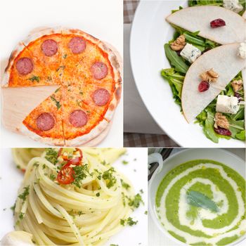 healthy vegetarian pasta soup salad pizza Italian food staples collage