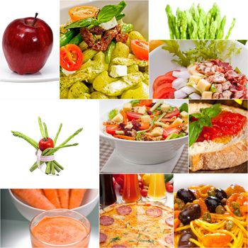 healthy Vegetarian vegan food collage nested on white frame