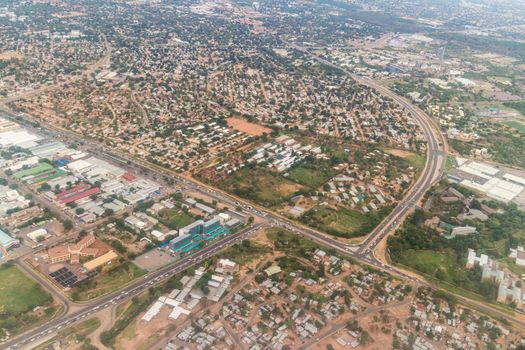 Aerial view of the city of Gaborone, the capital city of Botswana