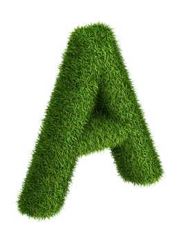 3D Letter  A photo realistic isometric projection grass ecology theme on white