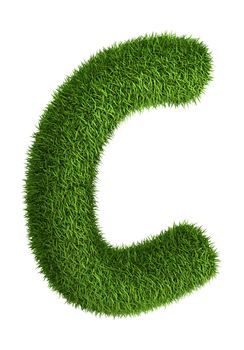 3D Letter  C photo realistic isometric projection grass ecology theme on white