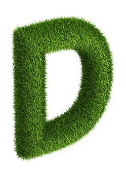 3D Letter  D photo realistic isometric projection grass ecology theme on white