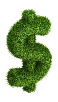 3D dollar sign  photo realistic isometric projection grass ecology theme on white
