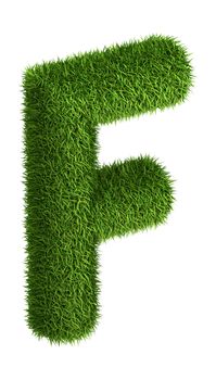 3D Letter F photo realistic isometric projection grass ecology theme on white