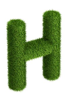 3D Letter H photo realistic isometric projection grass ecology theme on white