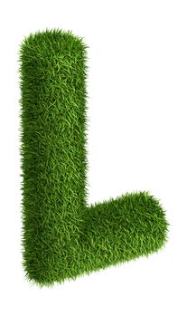 3D Letter L photo realistic isometric projection grass ecology theme on white