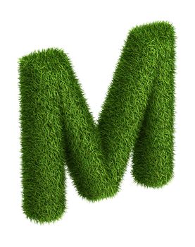 3D Letter M photo realistic isometric projection grass ecology theme on white