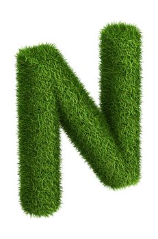 3D Letter N photo realistic isometric projection grass ecology theme on white