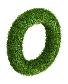 3D Letter O photo realistic isometric projection grass ecology theme on white