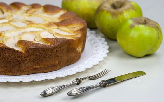 Homemade italian baked apple pie over a white table