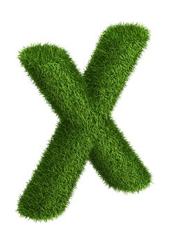 3D Letter X photo realistic isometric projection grass ecology theme on white