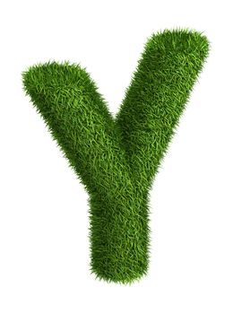 3D Letter Y photo realistic isometric projection grass ecology theme on white
