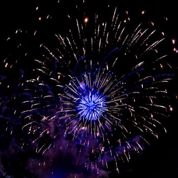 A close-up shot of sparkling Fireworks bursting out into beautiful shapes