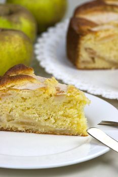 Homemade italian baked apple pie over a white table