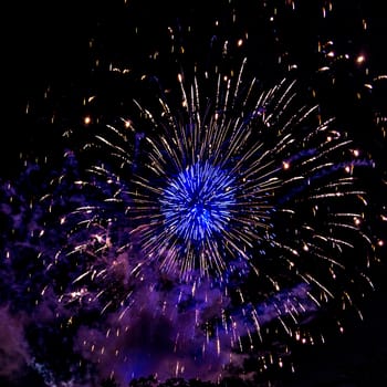 A close-up shot of sparkling Fireworks bursting out into beautiful shapes