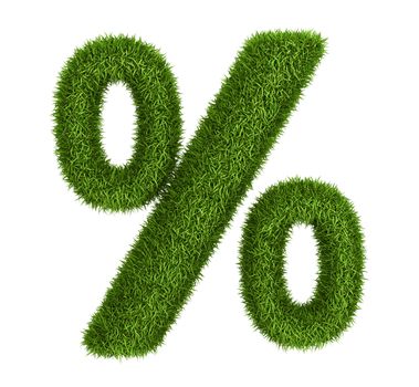 Natural 3d isolated photo realistic grass percent sign