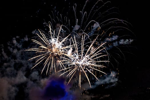 A close-up shot of sparkling Fireworks bursting out into beautiful shapes