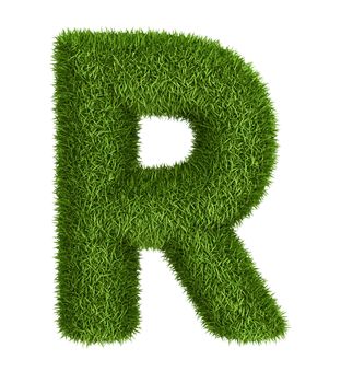 Letter  R isolated photo realistic grass ecology theme on white