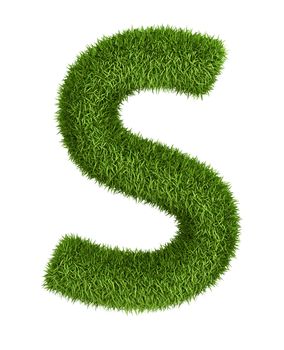 Letter S isolated photo realistic grass ecology theme on white