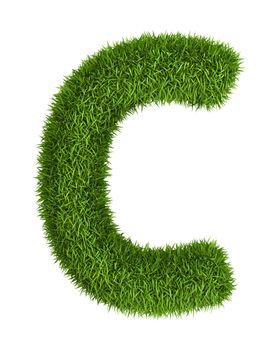 Letter c lowercase photo realistic grass ecology theme on white