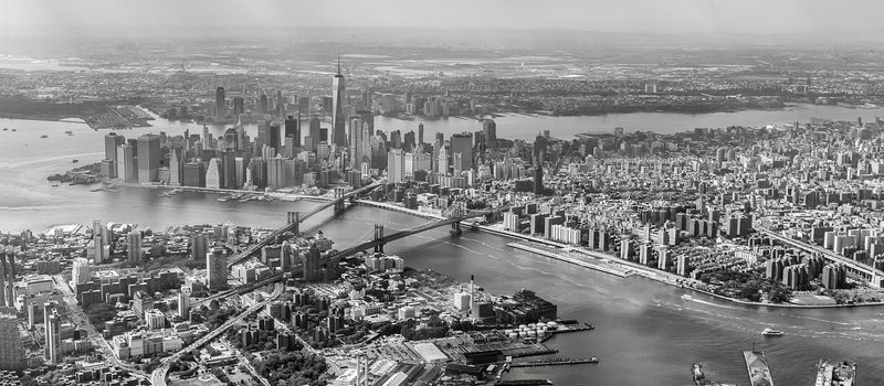 Aerial view of the Island of Manhattan and part of Queens Borough of New York