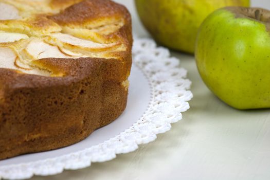 Homemade italian baked apple pie over a white table