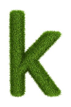 Letter k lowercase photo realistic grass ecology theme on white