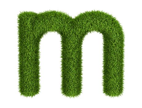 Letter m lowercase photo realistic grass ecology theme on white