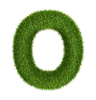 Letter o lowercase photo realistic grass ecology theme on white