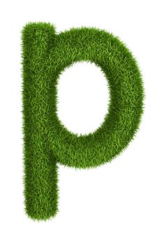 Letter p lowercase photo realistic grass ecology theme on white