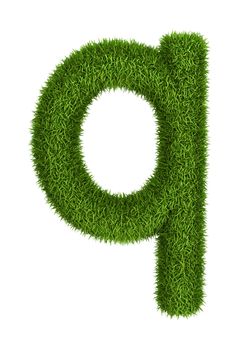 Letter q lowercase photo realistic grass ecology theme on white