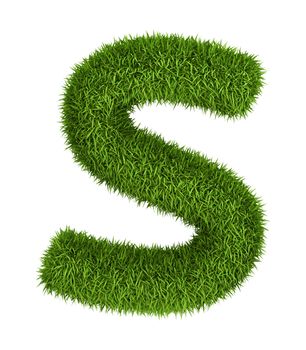 Letter s lowercase photo realistic grass ecology theme on white